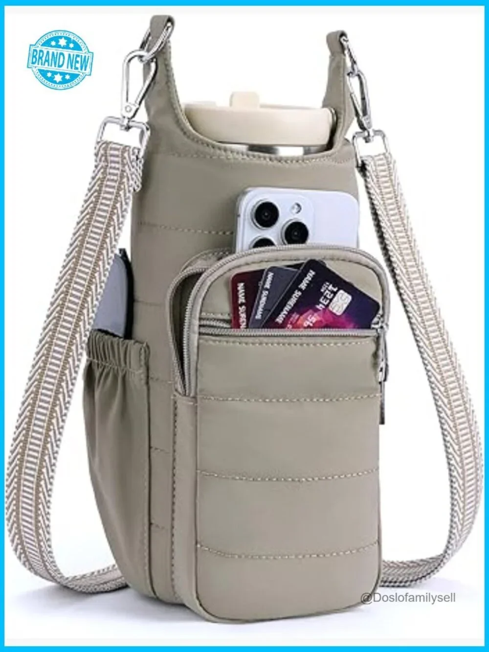 Insulated Water Bottle Crossbody Bag for Walking Hiking Adjustable Strap